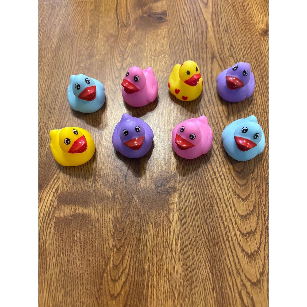 JA-RU Rubber Duck Lot of 8 Multicolor Pink Purple Blue Yellow Hearts Bath Toys
